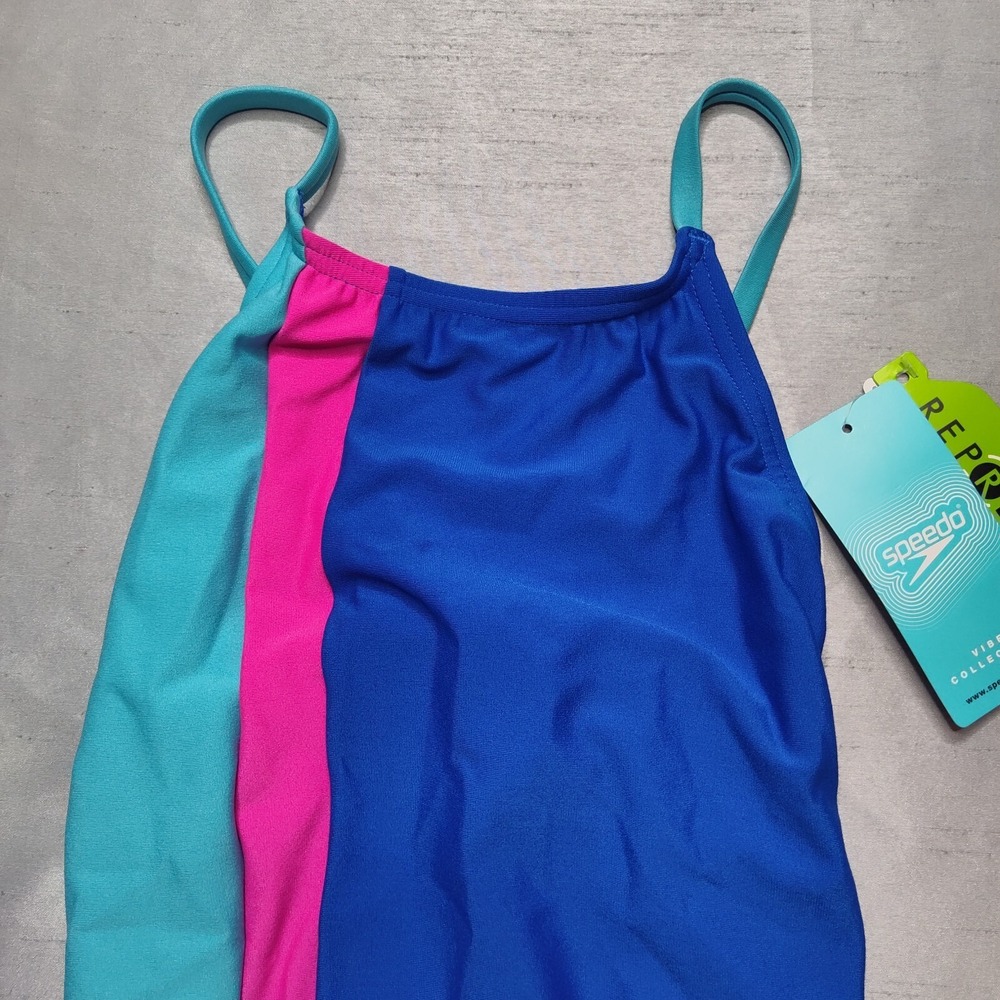 SPEEDO ENDURANCE Women 30 Chronos Blue One Piece Cheeky Tie Back Swimsuit NEW - Picture 7 of 13